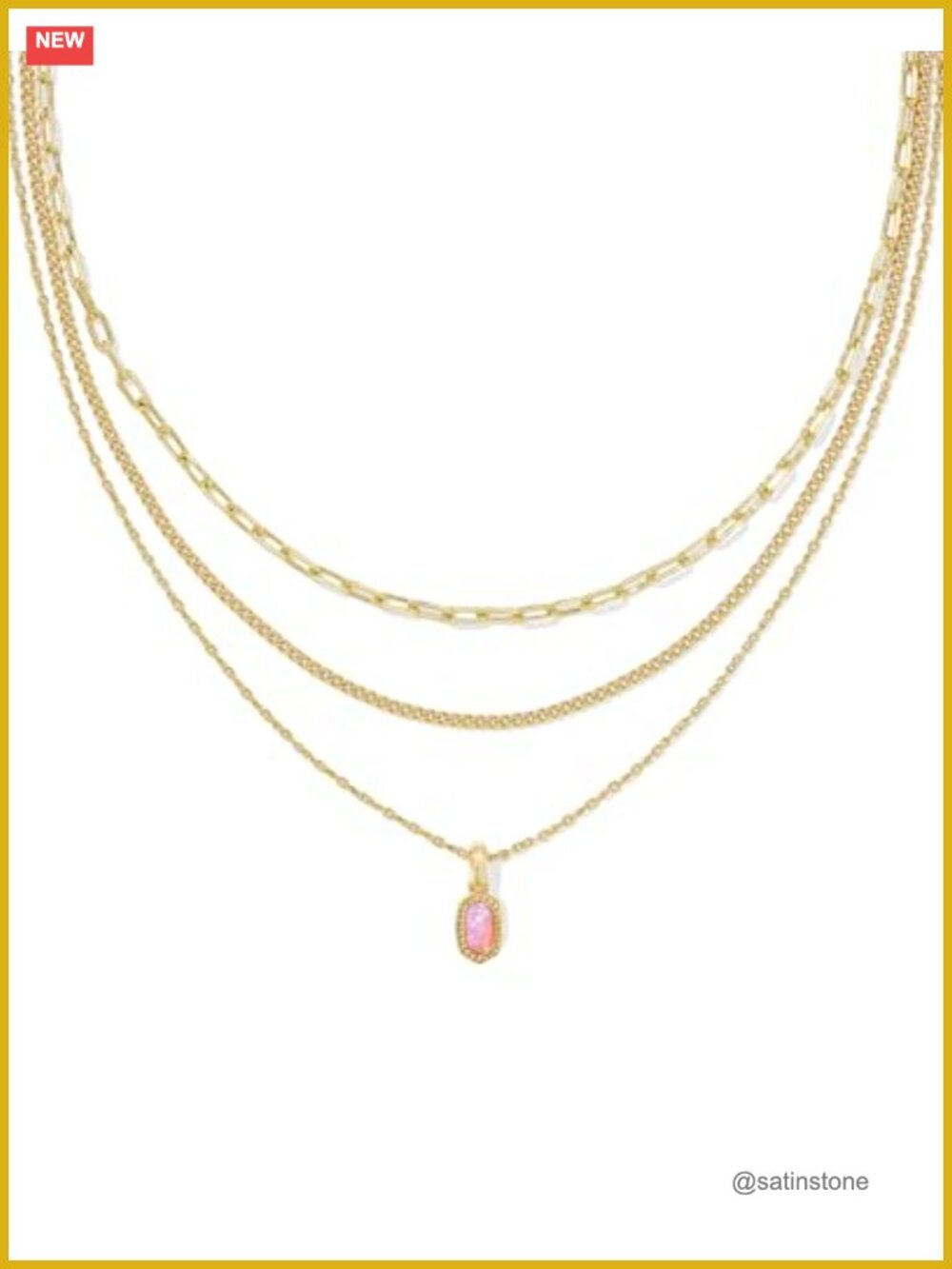 Gold Plated Triple Strand Pendant Necklace with Opal Pendant